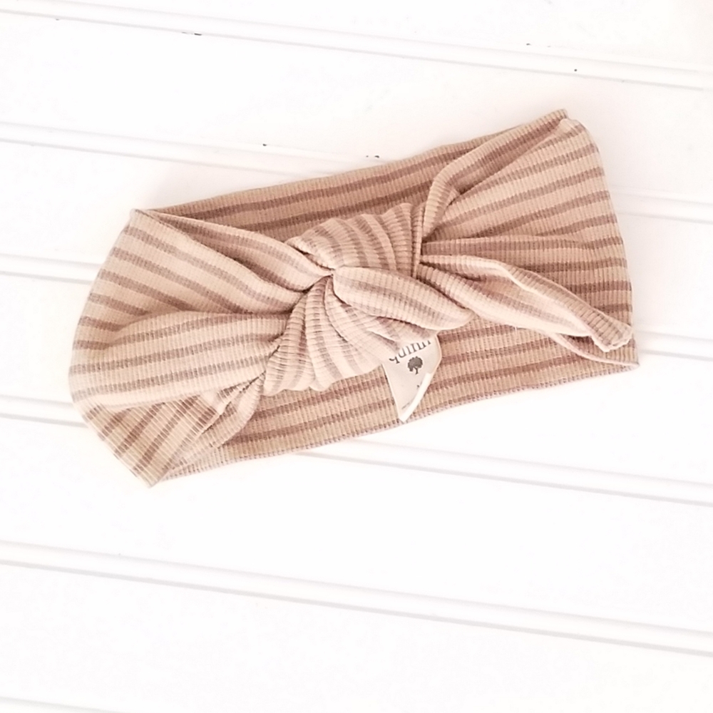 Kate Quinn Big Headband Bow Sz M Tan Striped Organic Cotton